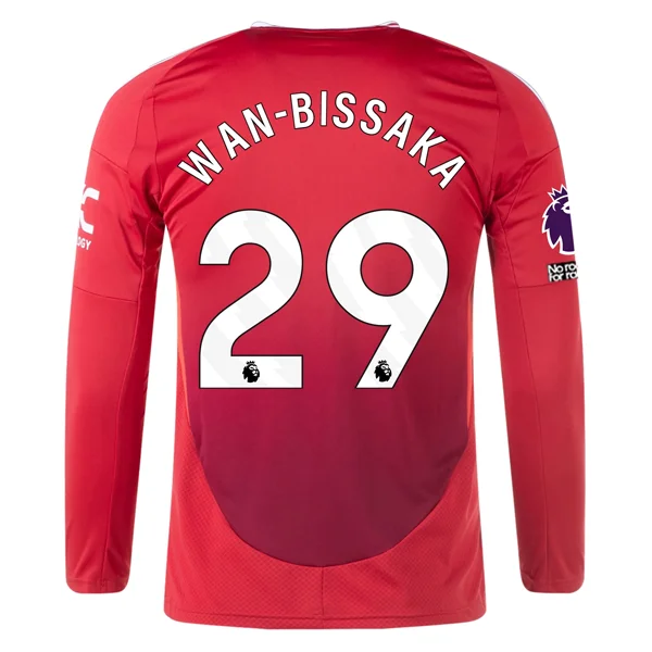 adidas Manchester United Aaron Wan-Bissaka Long Sleeve Home Jersey w/ EPL + No Room For Racism Patches24/25 (Red)