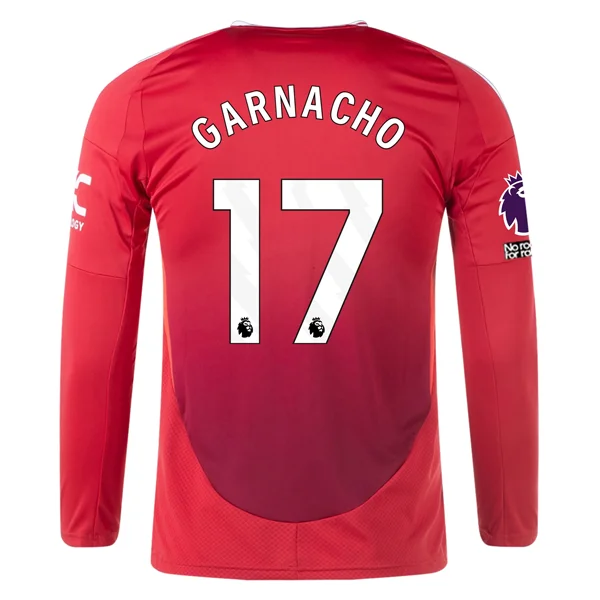 adidas Manchester United Alejandro Garnacho Long Sleeve Home Jersey w/ EPL + No Room For Racism Patches24/25 (Red)