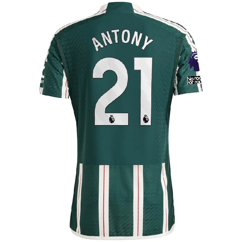 adidas Manchester United Authentic Antony Away Jersey w/ EPL + No Room For Racism Patches 23/24 (Green Night/Core White/Active Maroon)