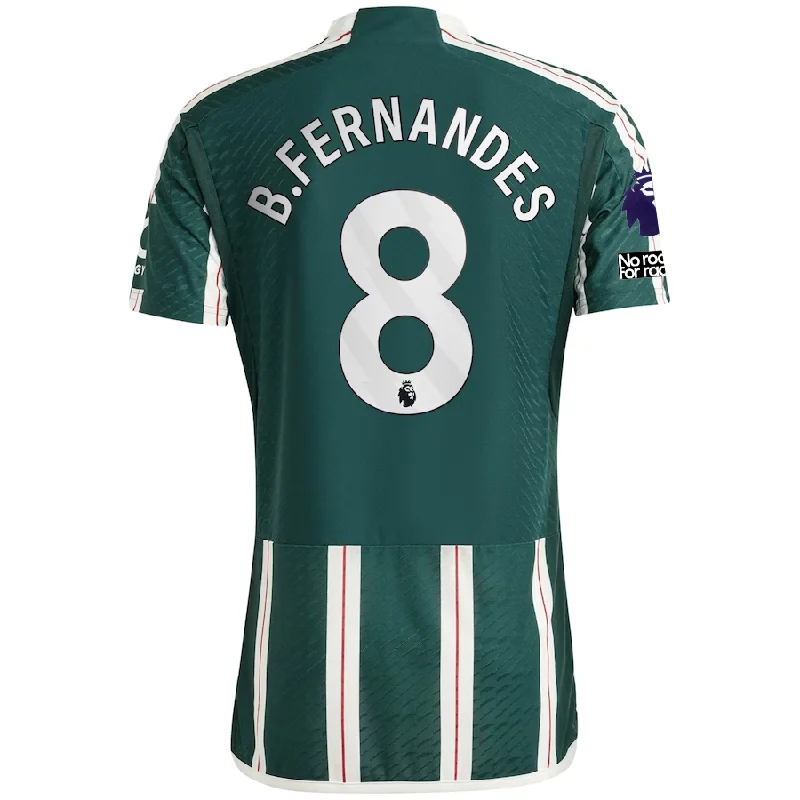 adidas Manchester United Authentic Bruno Fernandes Away Jersey w/ EPL + No Room For Racism Patches 23/24 (Green Night/Core White/Active Maroon)