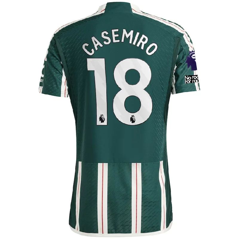 adidas Manchester United Authentic Casemiro Away Jersey w/ EPL + No Room For Racism Patches 23/24 (Green Night/Core White/Active Maroon)