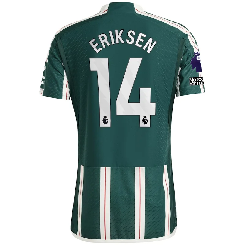 adidas Manchester United Authentic Christian Eriksen Away Jersey w/ EPL + No Room For Racism Patches 23/24 (Green Night/Core White/Active Maroon)