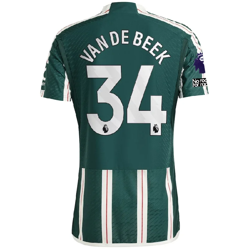 adidas Manchester United Authentic Donny Van de Beek Away Jersey w/ EPL + No Room For Racism Patches 23/24 (Green Night/Core White/Active Maroon)