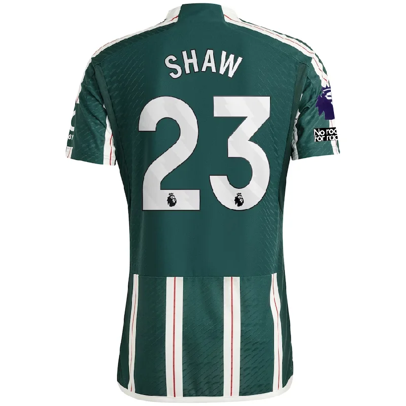 adidas Manchester United Authentic Luke Shaw Away Jersey w/ EPL + No Room For Racism Patches 23/24 (Green Night/Core White/Active Maroon)