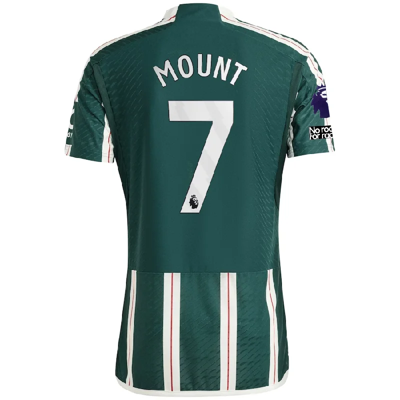 adidas Manchester United Authentic Mason Mount Away Jersey w/ EPL + No Room For Racism Patches 23/24 (Green Night/Core White/Active Maroon)