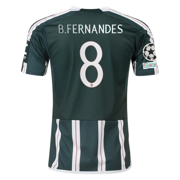 adidas Manchester United Bruno Fernandes Away Jersey w/ Champions League Patches 23/24 (Green Night/Core White)