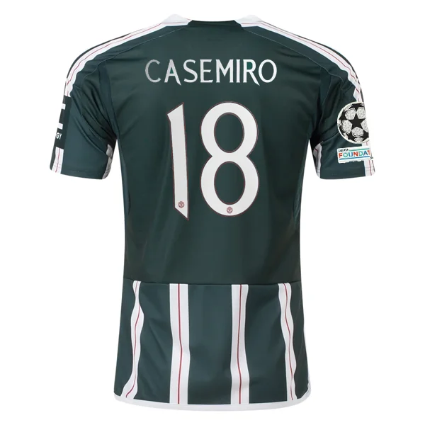 adidas Manchester United Casemiro Away Jersey w/ Champions League Patches 23/24 (Green Night/Core White)