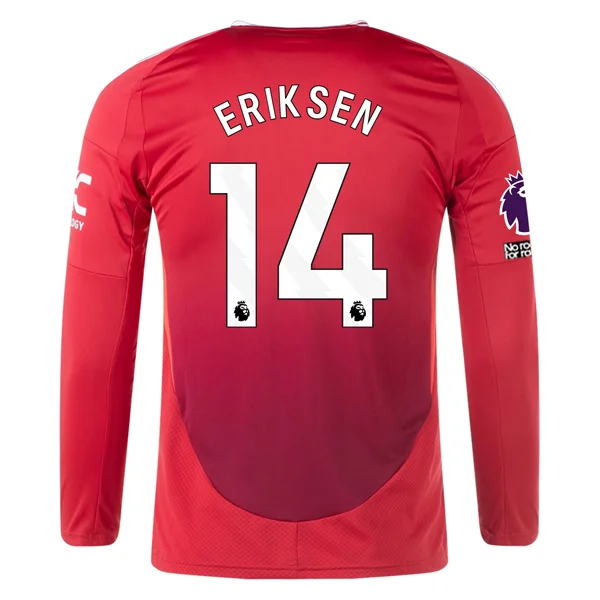 adidas Manchester United Christian Eriksen Long Sleeve Home Jersey w/ EPL + No Room For Racism Patches24/25 (Red)