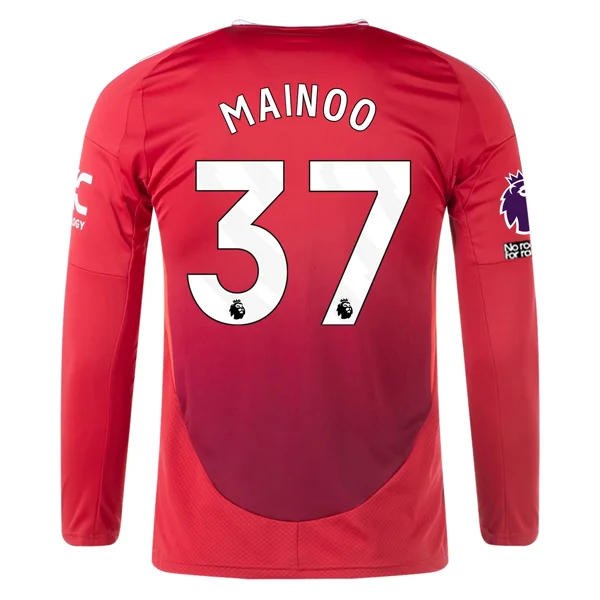 adidas Manchester United Kobbie Mainoo Long Sleeve Home Jersey w/ EPL + No Room For Racism Patches24/25 (Red)