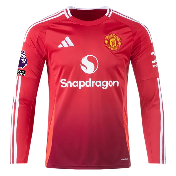 adidas Manchester United Long Sleeve Home Jersey w/ EPL + No Room For Racism Patches24/25 (Red)