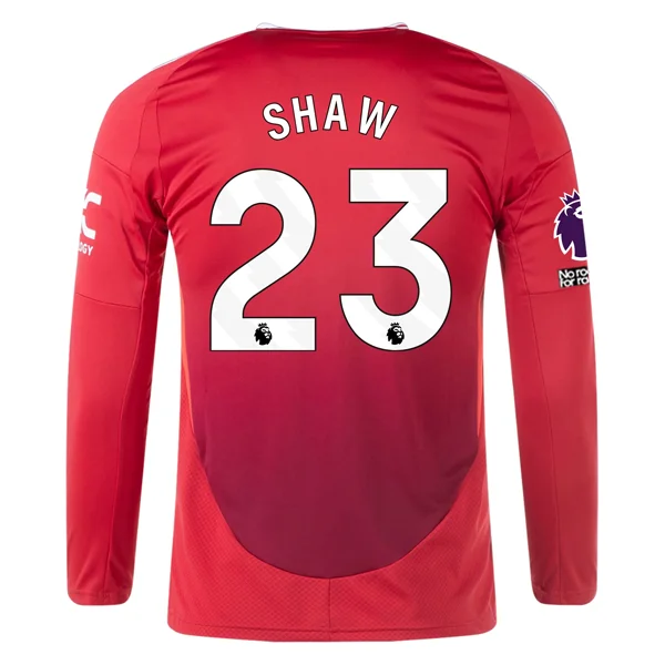 adidas Manchester United Luke Shaw Long Sleeve Home Jersey w/ EPL + No Room For Racism Patches24/25 (Red)