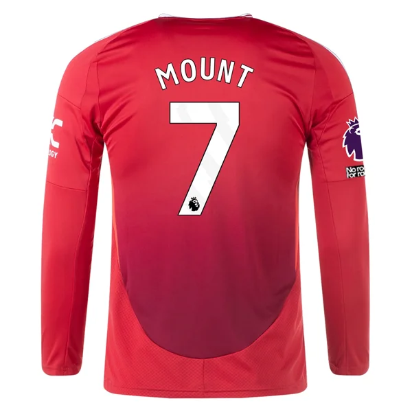 adidas Manchester United Mason Mount Long Sleeve Home Jersey w/ EPL + No Room For Racism Patches24/25 (Red)