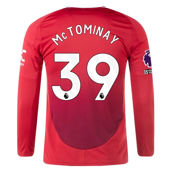 adidas Manchester United Scotty McTominay Long Sleeve Home Jersey w/ EPL + No Room For Racism Patches24/25 (Red)