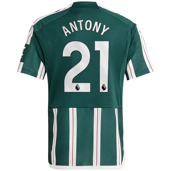 adidas Youth Manchester United Antony Away Jersey 23/24 (Green Night/Core White/Active Maroon)