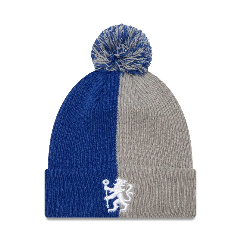 Chelsea FC Lion Crest Colour Block Blue Bobble Knit Beanie Hat