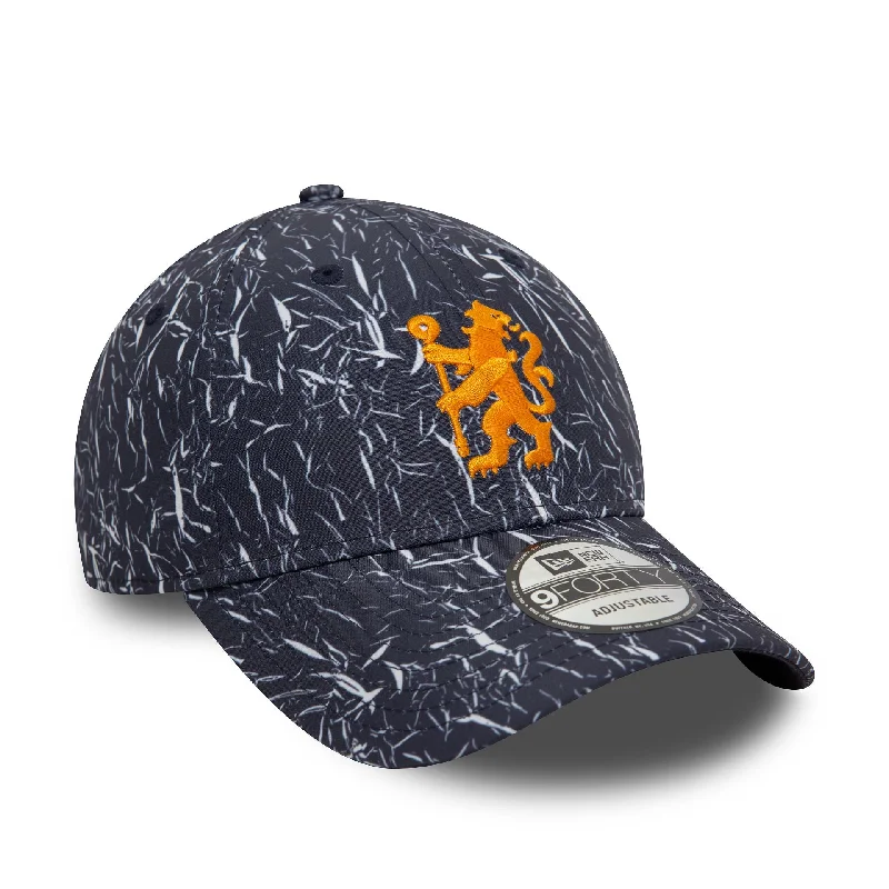 Chelsea FC Lion Crest Crinkle All Over Print Navy 9FORTY Adjustable Cap