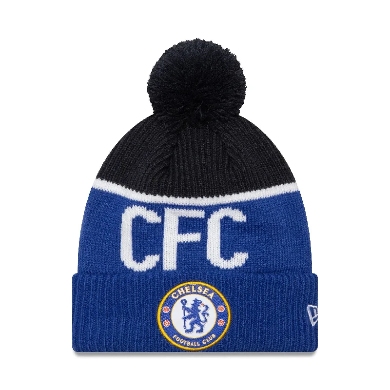 Chelsea FC Lion Crest Sport Blue Bobble Knit Beanie Hat