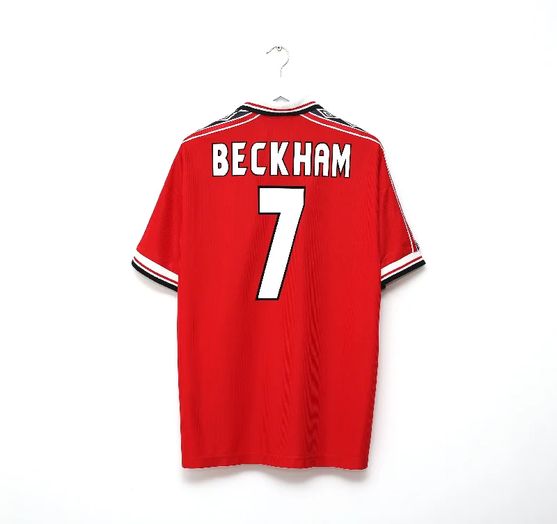 1998/00 BECKHAM #7 Manchester United Home Football Shirt (L) SIGNED John Ashton