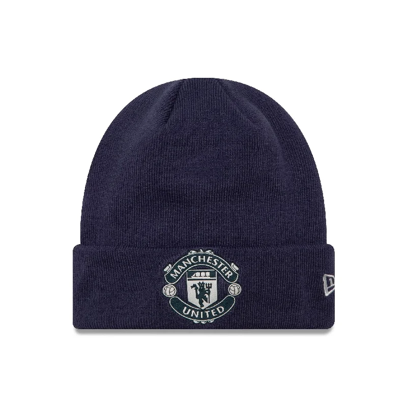 Manchester United FC Rubber Woven Navy Cuff Knit Beanie Hat