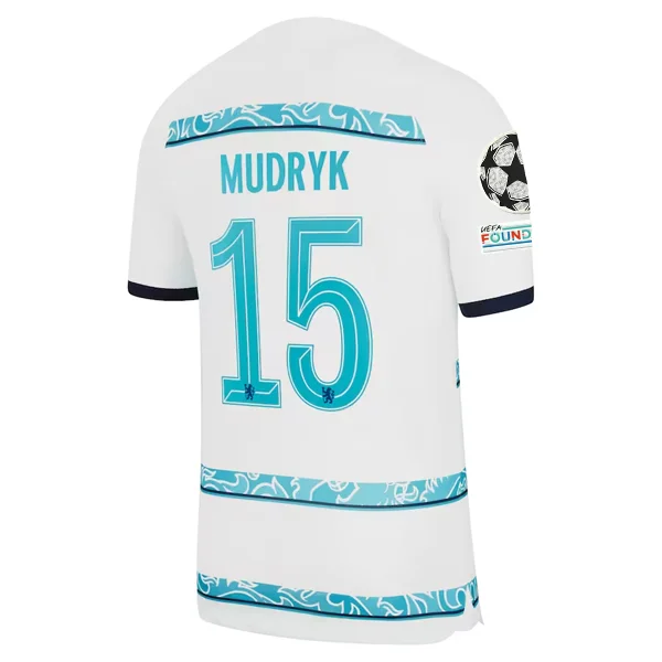 Nike Chelsea Mudryk Away Jersey w/ Champions League + Club World Cup Patches 22/23 (White/College Navy)