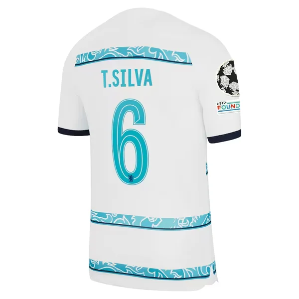 Nike Chelsea Thiago Silva Away Jersey w/ Champions League + Club World Cup Patches 22/23 (White/College Navy)