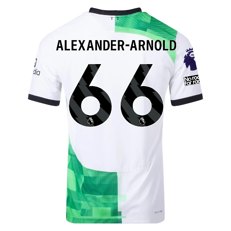 Nike Liverpool Authentic Alexander-Arnold Match Away Jersey w/ EPL + No Room For Racism Patches 23/24 (White/Green Spark)