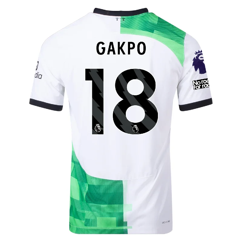 Nike Liverpool Authentic Cody Gakpo Match Away Jersey w/ EPL + No Room For Racism Patches 23/24 (White/Green Spark)