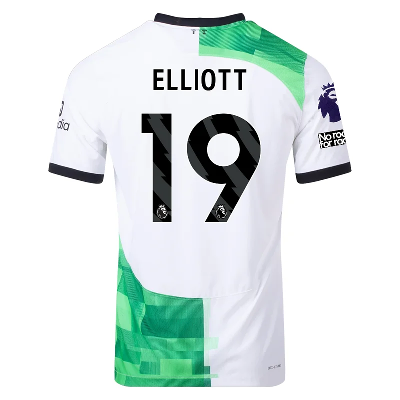 Nike Liverpool Authentic Harvey Elliot Match Away Jersey w/ EPL + No Room For Racism Patches 23/24 (White/Green Spark)