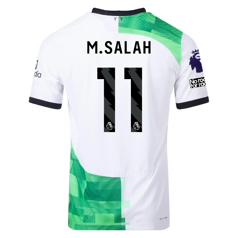 Nike Liverpool Authentic Mohamad Salah Match Away Jersey w/ EPL + No Room For Racism Patches 23/24 (White/Green Spark)