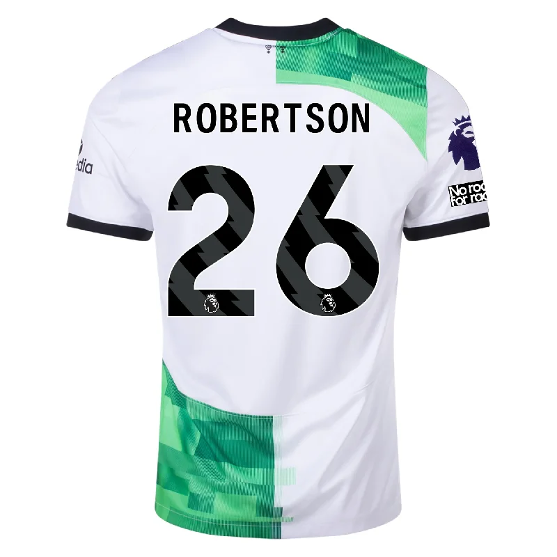 Nike Liverpool Away Andy Robertson Jersey w/ EPL + No Room For Racism Patches 23/24 (White/Green Spark)